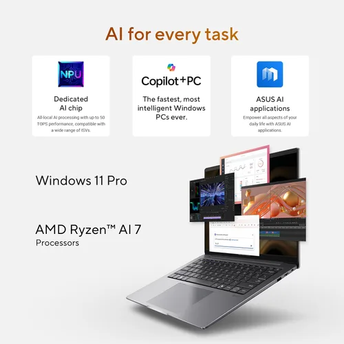 Miniatura 3 de ASUS ExpertBook PM3 - Laptop empresarial de 14 pulgadas, procesador AMD Ryzen AI7 350, 32 GB de RAM, SSD de 1 TB, WiFi 7, Windows 11 Pro, gris