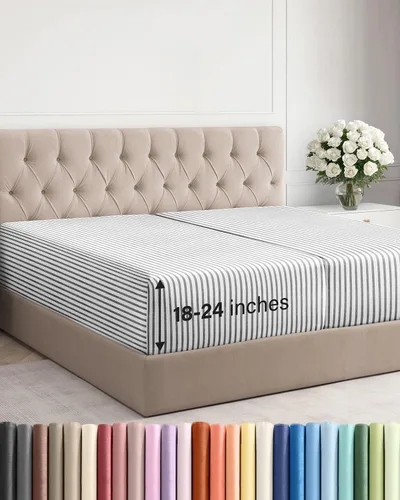 Miniatura 112 de Sábana bajera ajustable extra profunda tamaño completo – Sábana bajera individual de lujo para hotel únicamente – Se adapta fácilmente a colchones