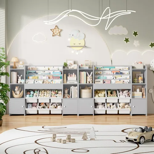 Miniatura 9 de FINETONES Organizador de almacenamiento de juguetes con 6 cubos de juguetes, organizador de juguetes para niños con 6 cubículos, organizadores