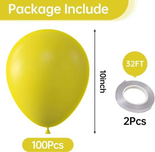 Miniatura 2 de KALOR Globos amarillos de 10 pulgadas de 100 piezas, globos de helio de látex para fiesta de cumpleaños de niños, baby shower, boda, graduación