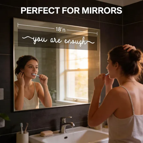 Miniatura 3 de Vinilo adhesivo con cita de espejo: fácil de aplicar y pelar suave, letras blancas de 18 x 2.3 pulgadas, para espejo de baño, pared de dormitorio