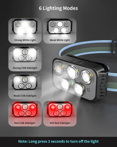 Miniatura 3 de Linterna frontal recargable, 400 lúmenes, con sensor de movimiento súper brillante, linternas de cabeza impermeables con luz blanca y roja, 6 modos