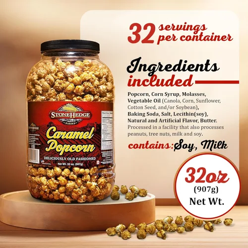 Miniatura 2 de StoneHedge Farms Palomitas de maíz gourmet de caramelo - Deliciosamente antiguas de 32 onzas. ¡Bañera alta! - Fabricado en los Estados Unidos