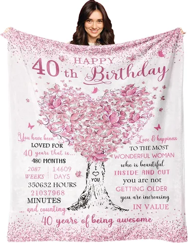 XALAZY Regalos de cumpleaños número 40 para mujeres, manta de 60"X50", decoraciones de cumpleaños número 40 para mujeres, los mejores regalos de