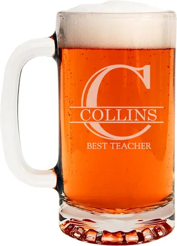 Miniatura 24 de Taza de cerveza de vidrio con monograma grabado de 16 onzas (letra B), regalos de cerveza personalizados de la A-Z para hombres, Día del Padre