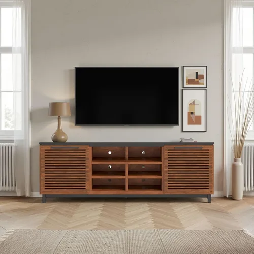 Graceland - Soporte de TV moderno de mediados de siglo de 85 pulgadas para televisores de 95 pulgadas, consola multimedia de madera totalmente