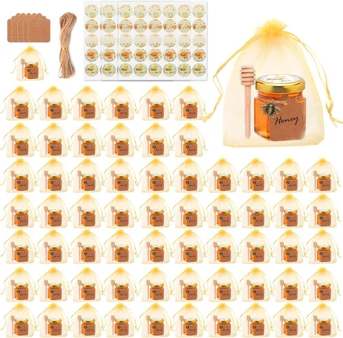 Miniatura 8 de Paquete de 30 mini tarros de miel de 1.5 onzas, mini tarros hexagonales de miel de vidrio con tapas doradas, pequeño tarro de miel con cuchara