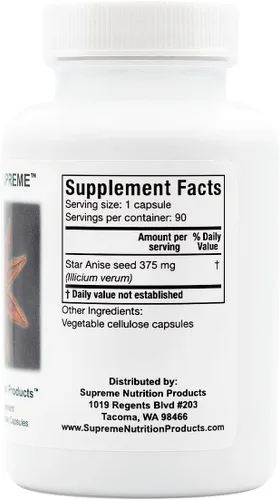 Miniatura 3 de Supreme Nutrition Illicium, 90 cápsulas vegetarianas de anís estrellado puro