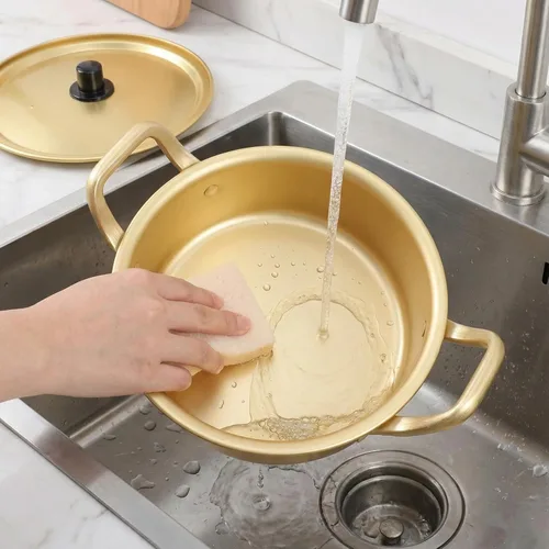 Miniatura 4 de Olla de fideos ramen coreanos, utensilios de cocina de fideos ramen, aluminio amarillo, antiadherente, tradicional coreano, cuenco de cocción rápida
