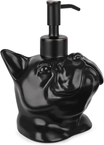 Dispensador con Forma de Bulldog Francés de Jabón/Loción/Desinfectante de Manos Dispensador con Bomba de Cerámica de Acero Inoxidable Bulldog