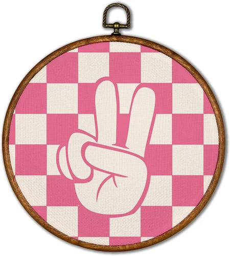 Miniatura 12 de KSDUT Arte retro para decoración de pared para el aula, arte de pared preppy a cuadros negros, marco de lienzo para colgar, letrero de paz