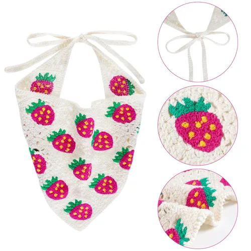 Miniatura 3 de hoyuwak 2 bandanas de ganchillo para el cabello, diademas para la cabeza para mujeres y niñas, accesorios para el cabello de fresa floral