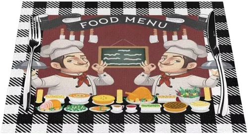 Miniatura 28 de Juego de 4 manteles individuales con estampado de cocina de chef, restaurante, cocina, acuarela, manteles individuales de tela lavable para mesa