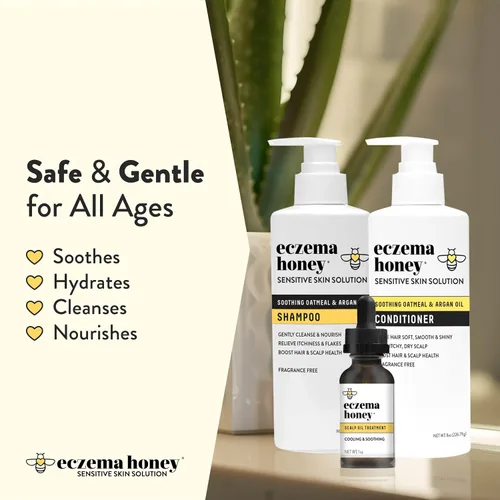 Miniatura 3 de ECZEMA HONEY Kit de cuero cabelludo – Champú natural anticaspa, acondicionador y aceite de cuero cabelludo para escamas – Aceite de argán y aceite