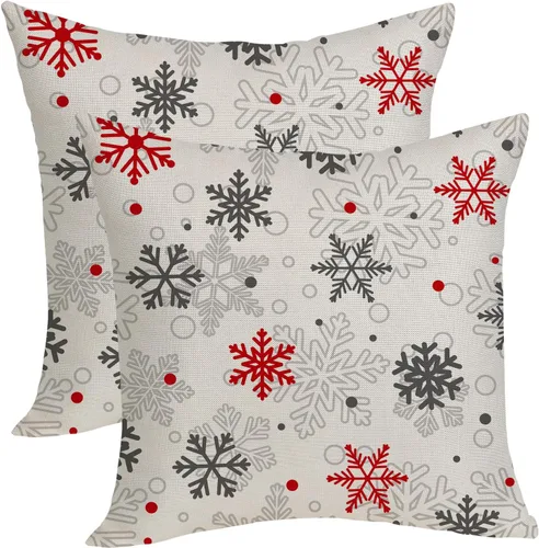 Miniatura 8 de Fundas de almohada navideñas de 18x18 pulgadas, paquete de 2, cuadros búfalo rojo y negro con ciervo, fundas de almohada decorativas, decoración