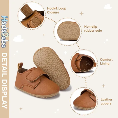 Miniatura 5 de HsdsBebe Zapatos Oxford de piel sintética con suela de goma suave, antideslizantes, para niños y niñas, para caminar, mocasines