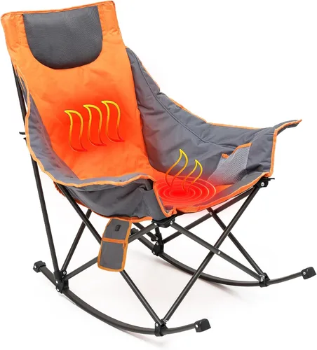 Miniatura 18 de SUNNYFEEL Silla Mecedora de Camping de Gran Tamaño, Silla de Patio Totalmente Acolchada con Bolsillo Lateral, Sillón Reclinable Portátil de Respaldo