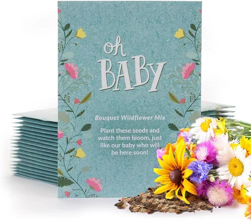 BENTLEY SEED CO. Oh Baby Seed Packets|Regalos de baby shower para invitados | 25 paquetes de semillas de flores silvestres | Prellenados | Mezcla de
