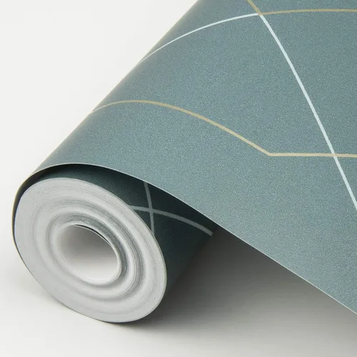 Miniatura 3 de Scott Living 2964-25911 Ballard Teal Geometric Papel pintado plateado