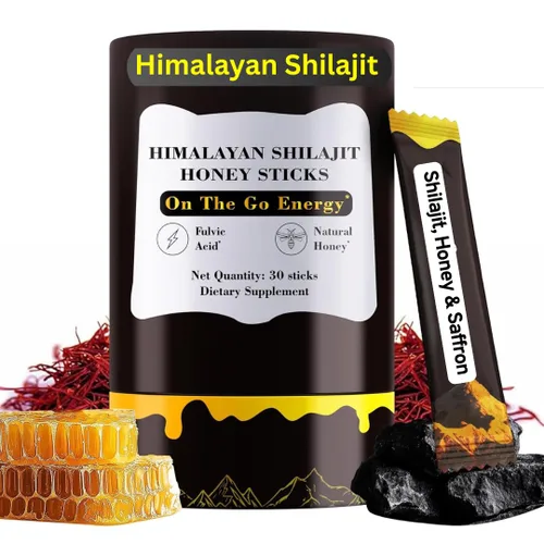 Palitos de miel Shilajit pura del Himalaya para hombres y mujeres | Más de 85 oligominerales y 75% más de ácido fúlvico | Azafrán orgánico y miel |
