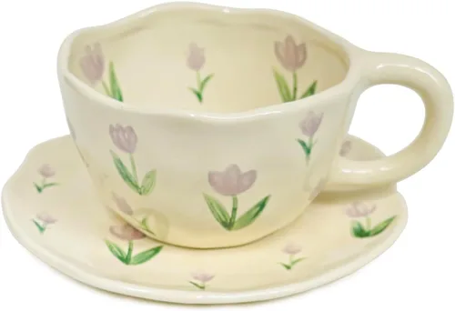 Miniatura 8 de Taza de cerámica Noviko Cloud con platillo, taza de té en forma de nube para niñas y mamá, 11 oz Cielo azul y nubes blancas