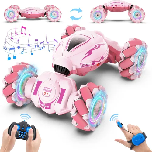 Dysaim Gesture RC Car, juguete de acrobacias RC con detección de gestos para niños de 6 a 12 años, control remoto de mano 4WD de 2.4 GHz con luces