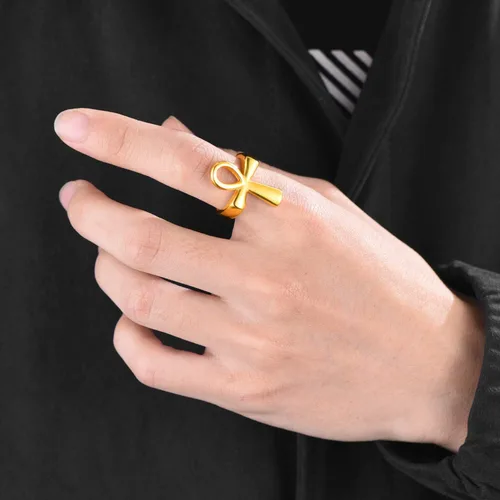 Miniatura 2 de U7 Jewelry Ankh Rings Ancient Egyptian Eye of Ra Horus Ring Stainless SteelGold PlatedBlack Color Egypt Symbol Rings for Men Women