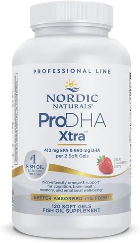Nordic Naturals ProDHA 1000, Fresa - 120 geles blandos - 1660 mg Omega-3 - Fórmula DHA de alta intensidad para la salud neurológica, estado de ánimo