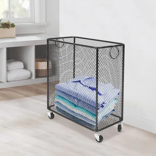 Miniatura 6 de Cesta de lavandería con ruedas, cestas grandes para ropa sucia, carrito de almacenamiento apilable con asas, organizador de alambre extraíble