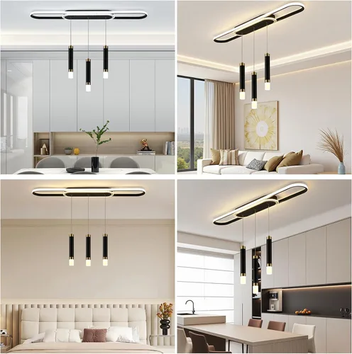 Miniatura 7 de Jaycomey Lámpara LED moderna para comedor, 52 W, regulable, moderna, lineal, con control remoto, 3000K a 6500K, lámpara de techo ajustable para isla