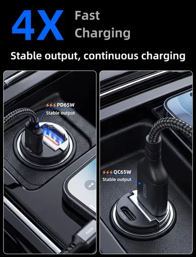 Miniatura 5 de AKESR Cargador de coche USB C de 65 W de carga rápida, accesorios de salida USB de 12 V para Carro, adaptador compacto para encendedor