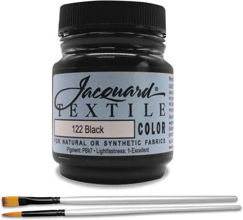 Moshify Jacquard Products JAC1122 - Color textil negro, pintura de tela fabricada en Estados Unidos, 2.25 onzas, juego de pinceles incluidos