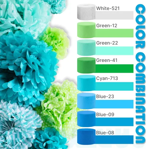 Miniatura 3 de PartyWoo Serpentinas de papel crepé azul 6 rollos 492 pies Paquete de papel crepé azul bebé pastel claro para graduación, baby shower, revelación