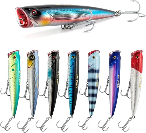Miniatura 8 de Dr.Fish Popper - Señuelos de pesca de agua salada, 4/5.5 pulgadas GT Popper VMC anzuelos agudos señuelos de pesca para lubina, lucio, salmón en alta