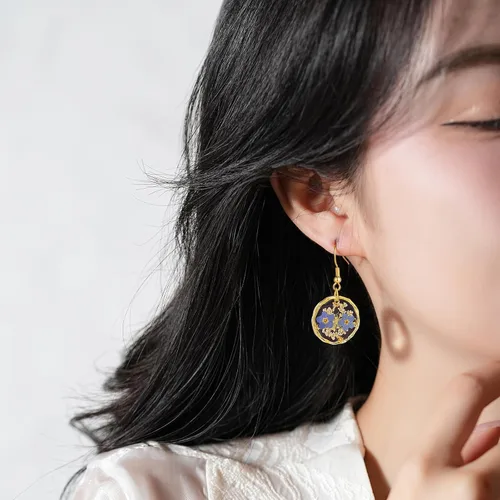 Miniatura 3 de Aretes de flores prensadas reales para mujer, hechos a mano, diseño bohemio, elegante, joyería floral única, regalo lindo y pensado para Navidad
