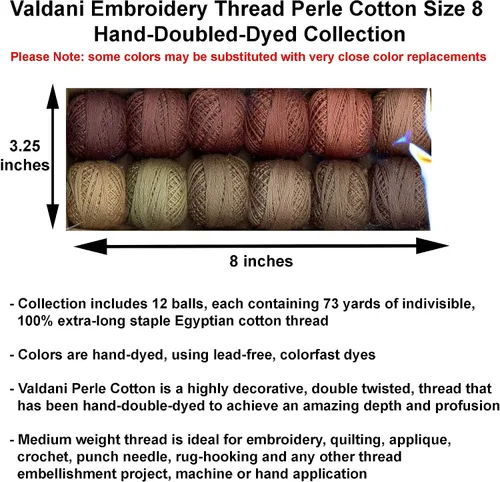 Miniatura 2 de Valdani Hilo de bordar Perle Cotton Tamaño 8 Colección de lona forestal teñida a mano (PC8-ForestC) con Destripador de costura y enhebrador de agujas