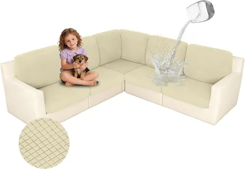 Miniatura 20 de ALIECOM Fundas 100% impermeables para sofá seccional esquinero en forma de L, fundas de cojín de jacquard elásticas para mascotas y perros