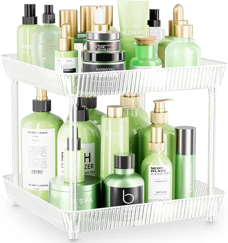 Miniatura 9 de Acina Organizador de encimera de baño de 2 niveles: bandeja de almacenamiento giratoria de 360° Clear Lazy Susan - Estante giratorio para perfumes