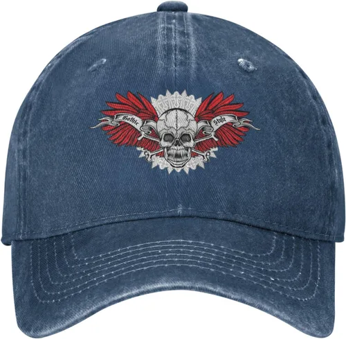 Miniatura 2 de Cowboy Hat Trendy Hats for Man and Women Djustable Four Season Outdoor Baseball Cap of Hell Skull with Angel Navy Blue