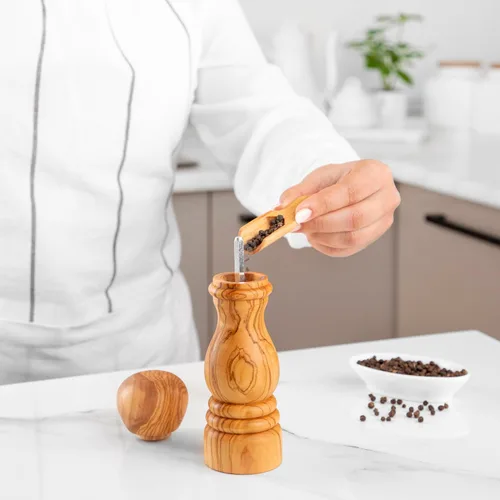 Miniatura 5 de Molinillo de sal y pimienta de madera para cocina, 6.3 in (6.3 pulgadas) recargables para sal y pimienta ajustables para un grosor personalizado
