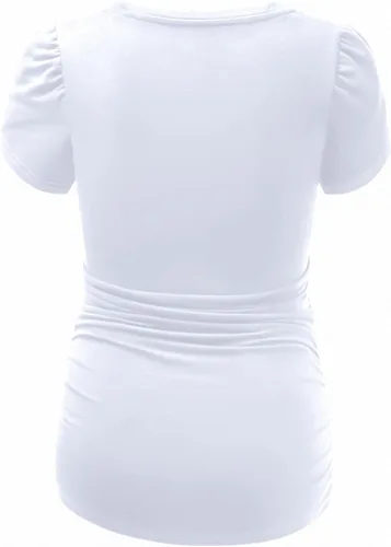 Miniatura 2 de GINKANA Camiseta de maternidad con manga corta de pétalo, cuello en V, con laterales fruncidos, informal, básica, túnica para embarazo