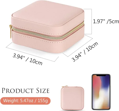 Miniatura 5 de Emibele Joyero de viaje, estuche pequeño de piel sintética, organizador de joyas de viaje de 3 capas para mujeres y niñas, estuche de viaje