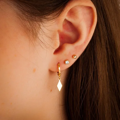 Miniatura 21 de 14K Gold Clasp Closure Dangle Earrings, Trendy Hoop with Charm, Huggie Hoop Earrings, Hypoallergenic Nickel Free Earrings, Lightweight Huggies for