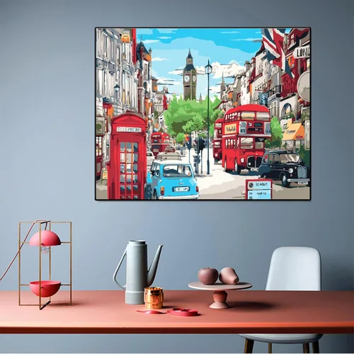Miniatura 4 de QUITEDEW Pintura por números para adultos, kit de pintura de la torre Elizabeth por números, pintura de paisaje de calle urbana por números