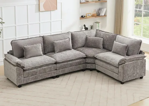 Miniatura 12 de Juego de sofá seccional modular de gran tamaño, sofá de nube convertible de asiento profundo, sofá esquinero grande en forma de L con cojines Beige