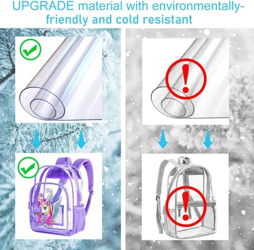 Miniatura 28 de Mochila transparente, aprobada por el estadio, para niñas y niños, mochila transparente de PVC resistente para mujeres y hombres