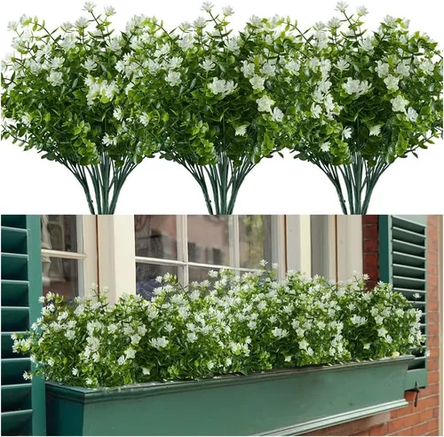 Miniatura 5 de Flores artificiales para exteriores, flores sintéticas para macetas de exterior, flores exteriores que se ven reales (14 unidades, naranja)