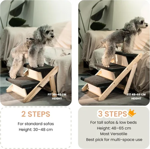 Miniatura 5 de MEWANG Escaleras y rampa de madera para perros y gatos pequeños/medianos, mascotas mayores – 3 en 1, plegable, portátil, escalera antideslizante 3