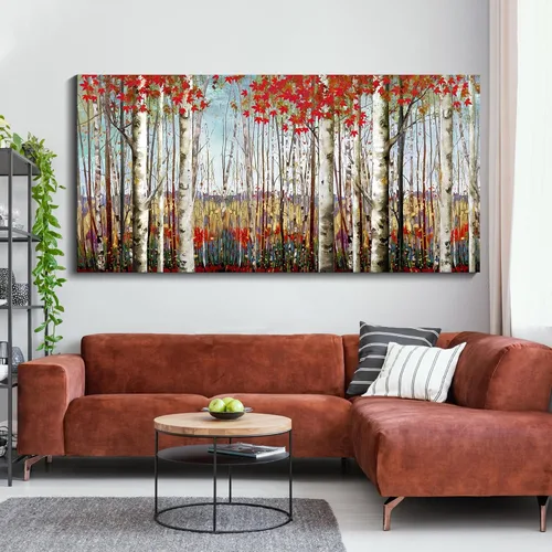 Miniatura 12 de Mofutinpo Arte de Pared de Árbol Rojo en Blanco y Negro Impresión en Lienzo Cuadro Paisaje de Árbol Rojo Grande Obra de Arte Moderna para Sala