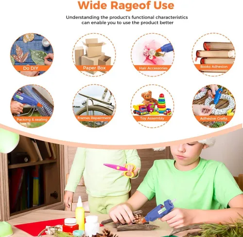 Miniatura 3 de Pistola de pegamento caliente con 10 barras de pegamento, kit de mini pistola de pegamento de 30 W, para uso escolar de artes y manualidades, Azul